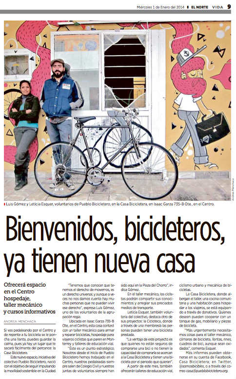 Nota El Norte 1 ene 2014 casa bicicletera
