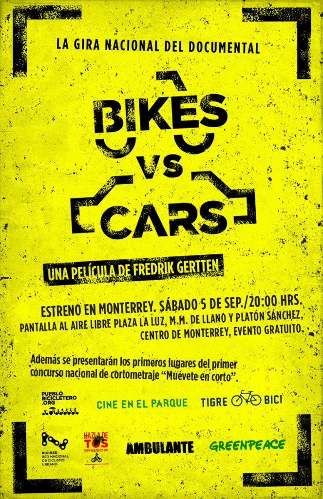 Estreno película Bike vs Cars en Monterrey - 5 septiembre 2015